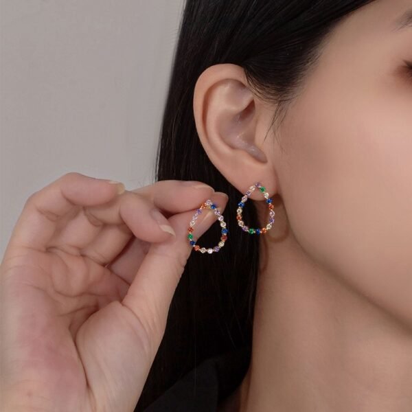 Round Shaped Rainbow Cubic Zirconia Drop Earrings
