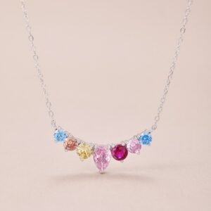 Round and Pear Rainbow Cubic Zirconia Necklace