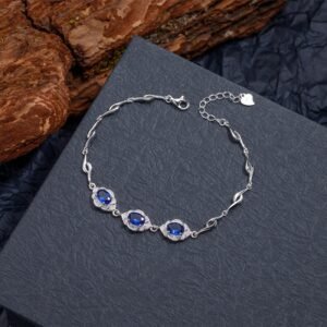 S925 Blue Oval Zirconia length-adjustable Bracelet