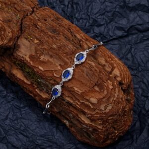 S925 Blue Oval Zirconia length-adjustable Bracelet