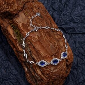 S925 Blue Oval Zirconia length-adjustable Bracelet