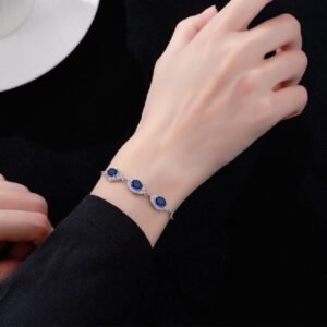 S925 Blue Oval Zirconia length-adjustable Bracelet