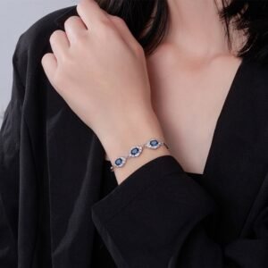 S925 Blue Oval Zirconia length-adjustable Bracelet