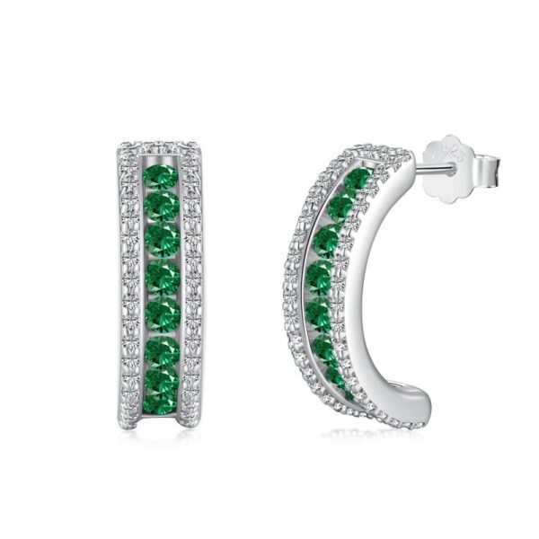 S925 Channel-set Emerald Round Zirconia C-Hoop Pave Earrings