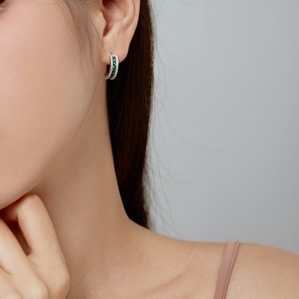 S925 Channel-set Emerald Round Zirconia C-Hoop Pave Earrings