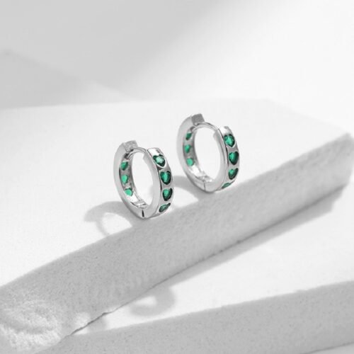 S925 Dainty Heart Zirconia Ear Buckles Hoop Earrings