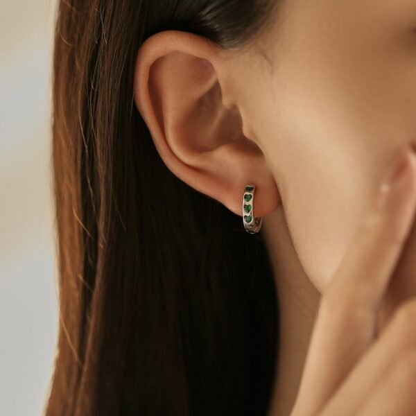 S925 Dainty Heart Zirconia Ear Buckles Hoop Earrings