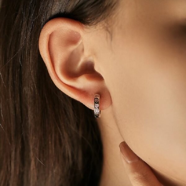 S925 Dainty Heart Zirconia Ear Buckles Hoop Earrings