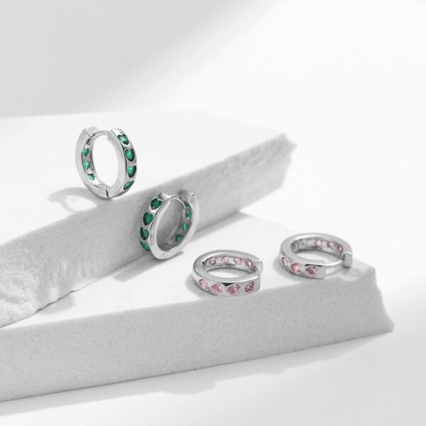 S925 Dainty Heart Zirconia Ear Buckles Hoop Earrings