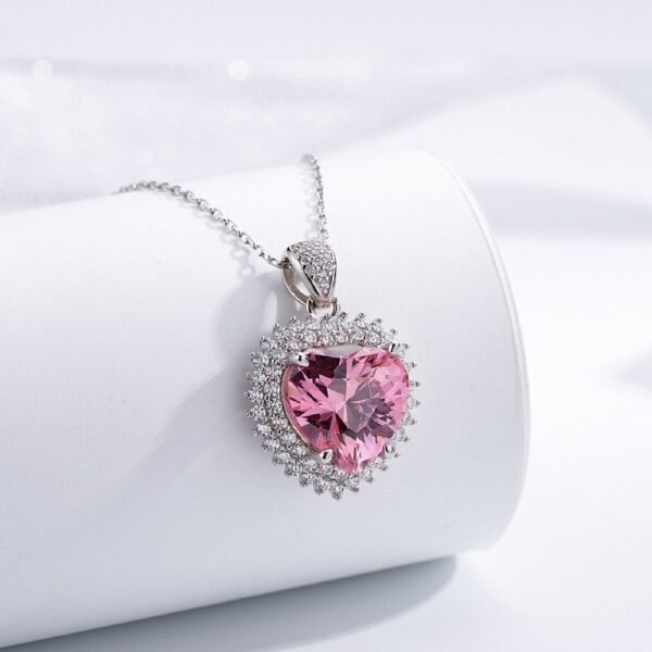 S925 Double Halo 12x12mm Heart Pink CZ Necklace