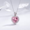 S925 Double Halo 12x12mm Heart Pink CZ Necklace