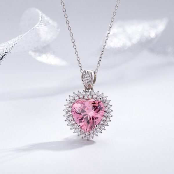 S925 Double Halo 12x12mm Heart Pink CZ Necklace