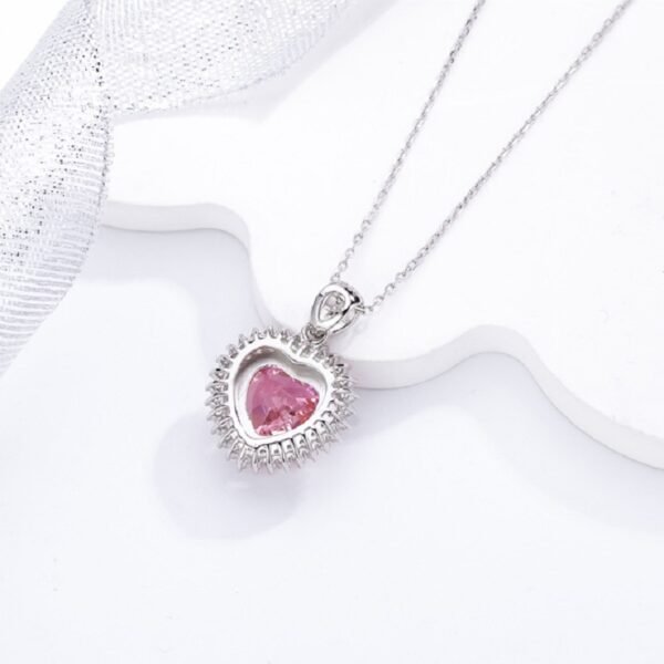 S925 Double Halo 12x12mm Heart Pink CZ Necklace