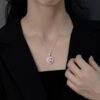 S925 Double Halo 12x12mm Heart Pink CZ Necklace
