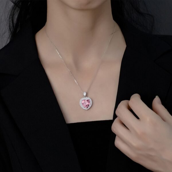 S925 Double Halo 12x12mm Heart Pink CZ Necklace