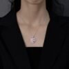 S925 Double Halo 12x12mm Heart Pink CZ Necklace