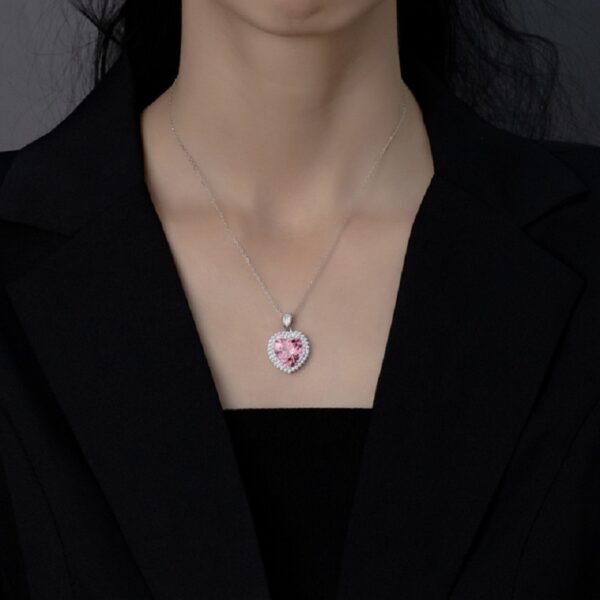 S925 Double Halo 12x12mm Heart Pink CZ Necklace