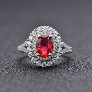 S925 Double Halo Oval CZ Split Shank Pave Ring