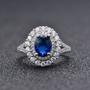 S925 Double Halo Oval CZ Split Shank Pave Ring