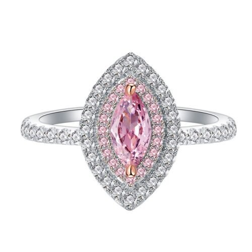 S925 Double Halo Pink Marquise Cubic Zirconia Ring