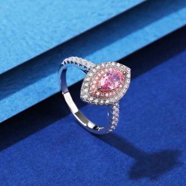 S925 Double Halo Pink Marquise Cubic Zirconia Ring