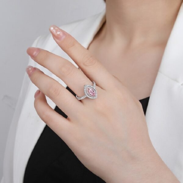 S925 Double Halo Pink Marquise Cubic Zirconia Ring