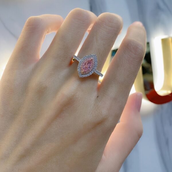 S925 Double Halo Pink Marquise Cubic Zirconia Ring