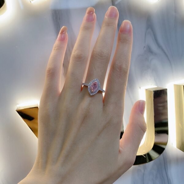 S925 Double Halo Pink Marquise Cubic Zirconia Ring