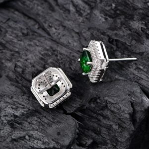 S925 Double Halo Princess Cut Green CZ Stud Earrings