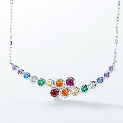 S925 Elegance Rainbow Round Cubic Zirconia Necklace
