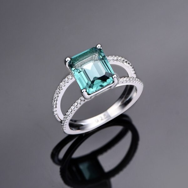 S925 Emerald Cut Cubic Zirconia Split Shank Pave Ring