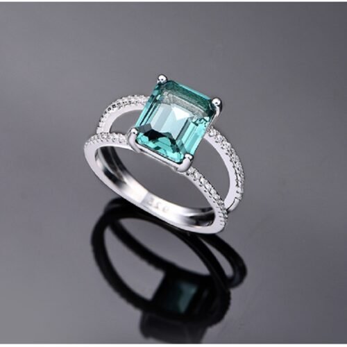 S925 Emerald Cut Cubic Zirconia Split Shank Pave Ring