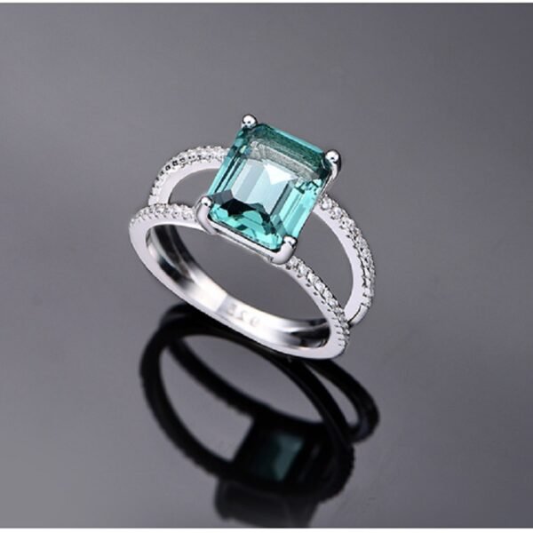 S925 Emerald Cut Cubic Zirconia Split Shank Pave Ring