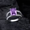 S925 Emerald Cut Cubic Zirconia Split Shank Pave Ring