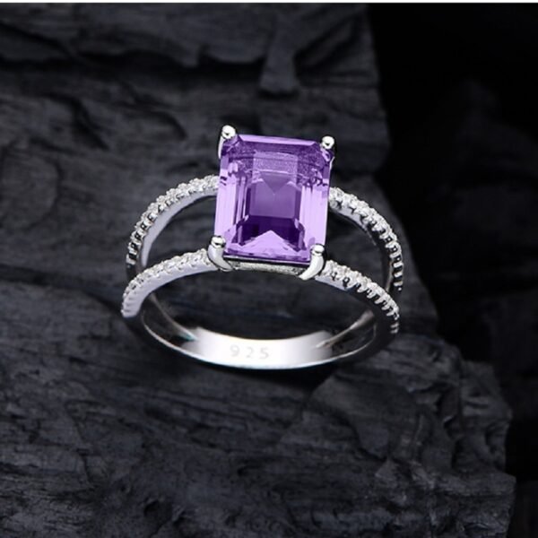 S925 Emerald Cut Cubic Zirconia Split Shank Pave Ring