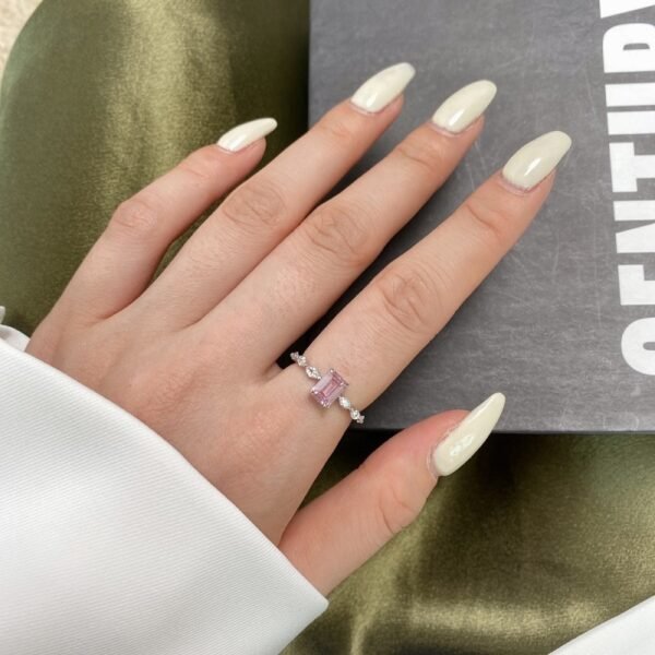 S925 Emerald Cut Cubic Zirconia with Marquise Pave Ring