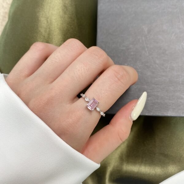 S925 Emerald Cut Cubic Zirconia with Marquise Pave Ring