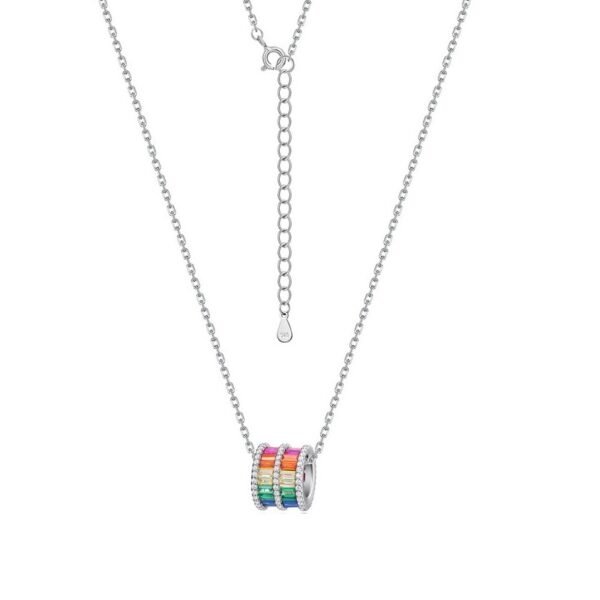 S925 Emerald Cut Rainbow CZ Pave Channel Necklace