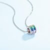 S925 Emerald Cut Rainbow CZ Pave Channel Necklace