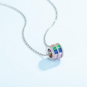 S925 Emerald Cut Rainbow CZ Pave Channel Necklace