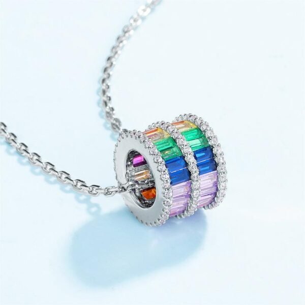 S925 Emerald Cut Rainbow CZ Pave Channel Necklace