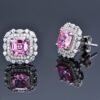 S925 Halo Asscher Cut Pink Zirconia Stud Earrings
