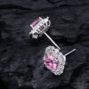S925 Halo Asscher Cut Pink Zirconia Stud Earrings