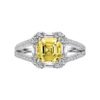 S925 Halo Asscher Cut Yellow CZ Split Shank Pave Ring