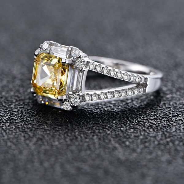 S925 Halo Asscher Cut Yellow CZ Split Shank Pave Ring