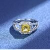 S925 Halo Asscher Cut Yellow CZ Split Shank Pave Ring