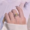 S925 Halo Asscher Cut Yellow CZ Split Shank Pave Ring