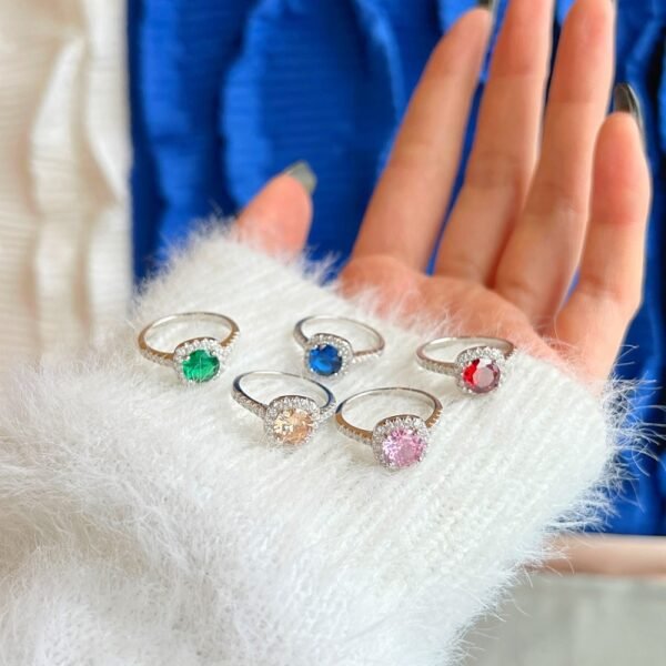 S925 Halo Colored Cubic Zirconia Pave Ring
