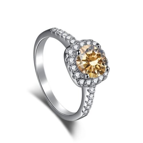 S925 Halo Colored Cubic Zirconia Pave Ring