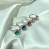 S925 Halo Colored Cubic Zirconia Pave Ring